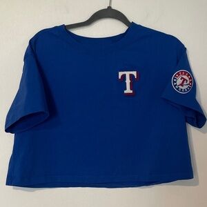 MLB Royal Blue Texas Rangers Crop Top with Team Emblem